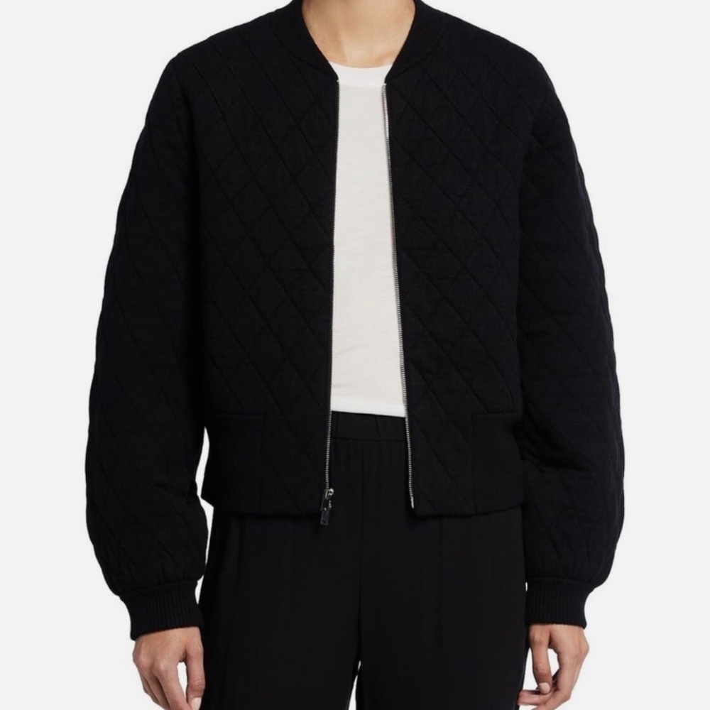 Theory black wool quilted bomber jacket. NWOT